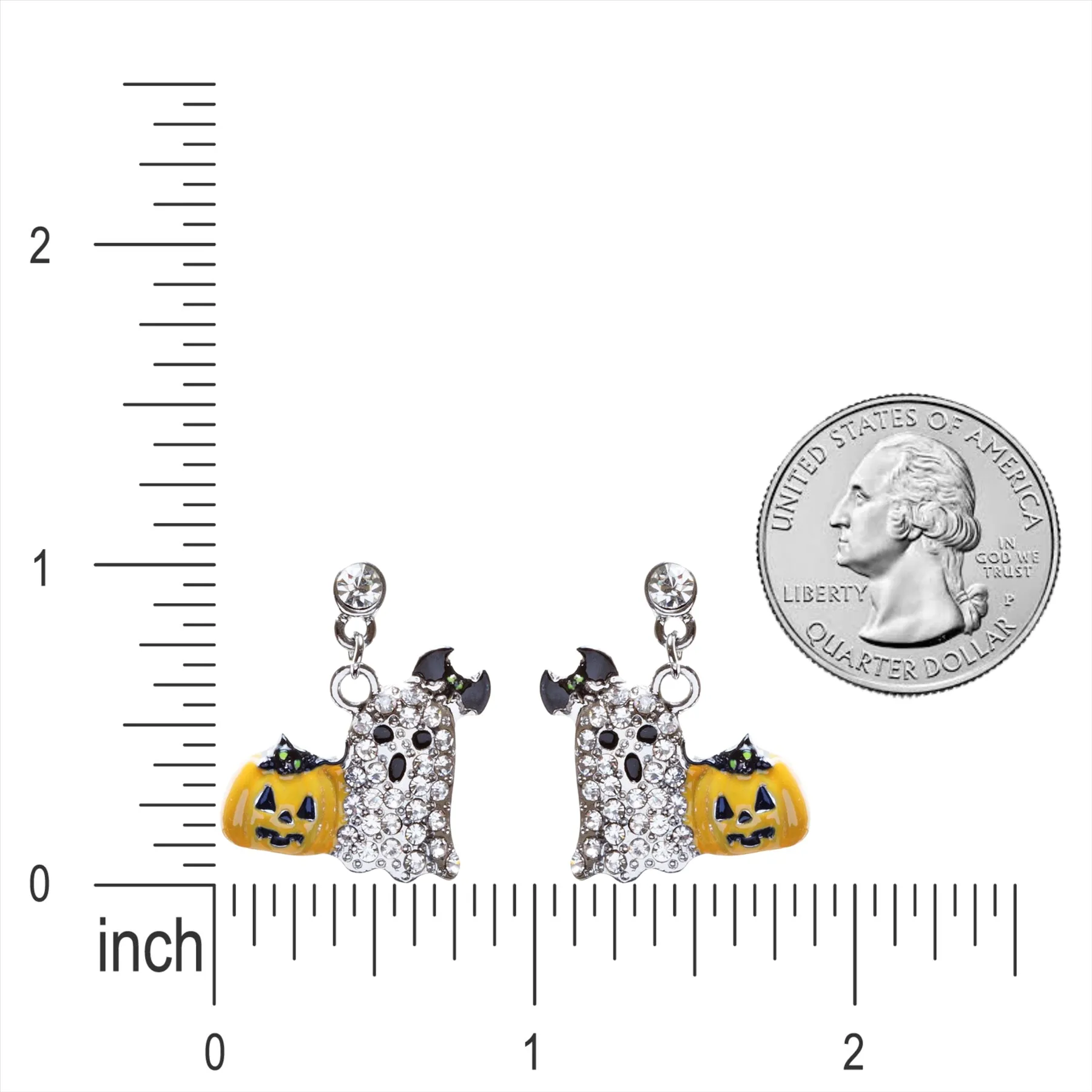 Halloween Costume Jewelry Crystal Rhinestone Goofy Pumpkin Ghost Earrings