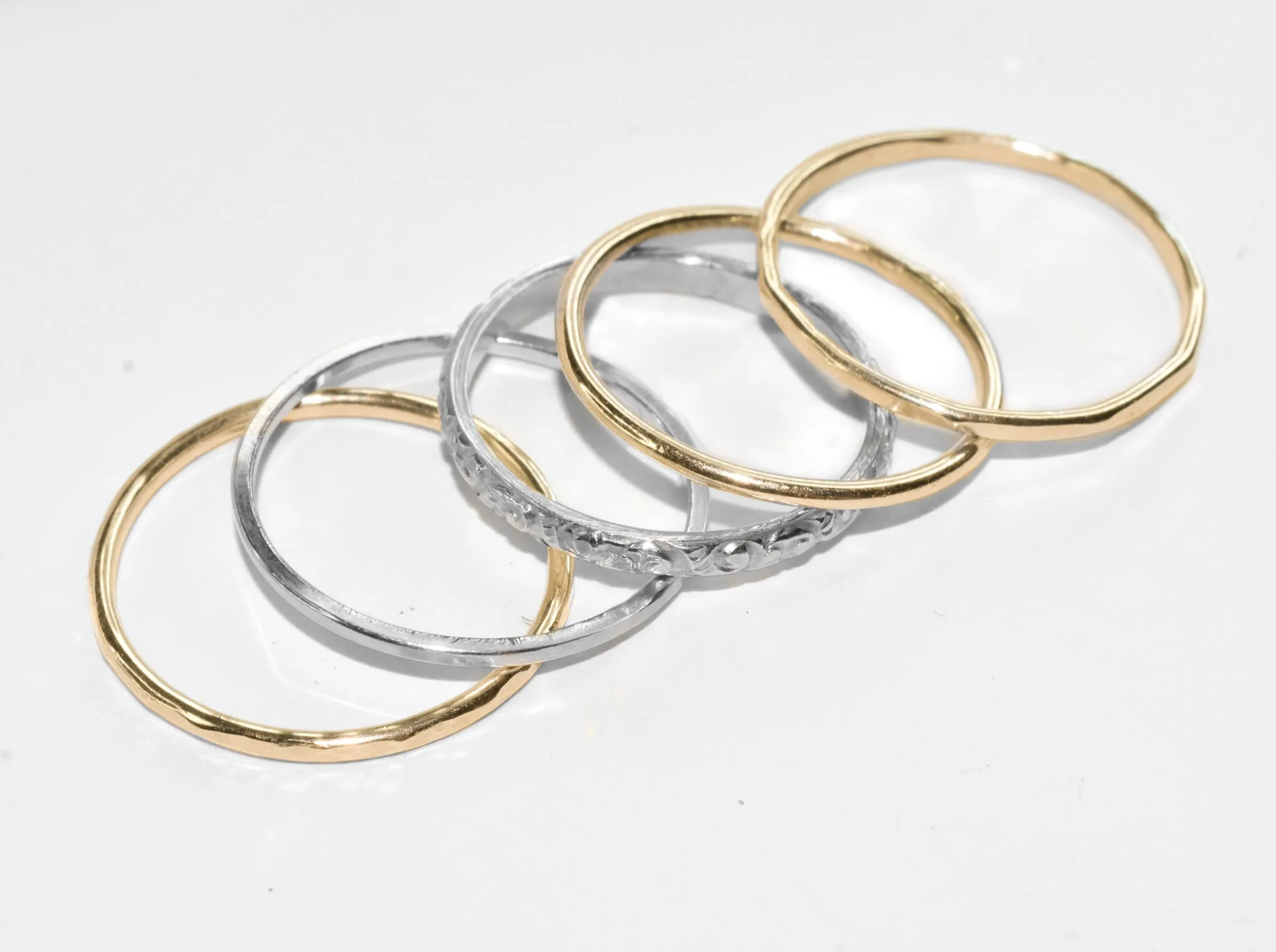 Hammered Flats | Solid 14k Yellow Gold Simple Hammered Stacker Band