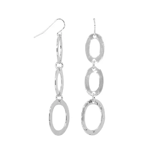 HAMMERED TRIPLE OVAL LOOP DANGLE EARRINGS - E33520Y,W