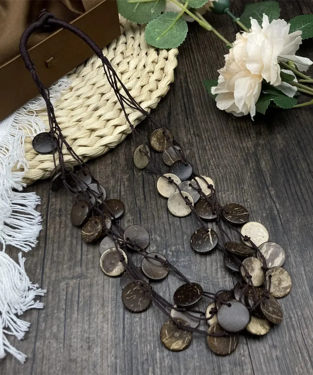 Handmade Green Cotton Linen Small Disc Gratuated Bead Necklace ML1389