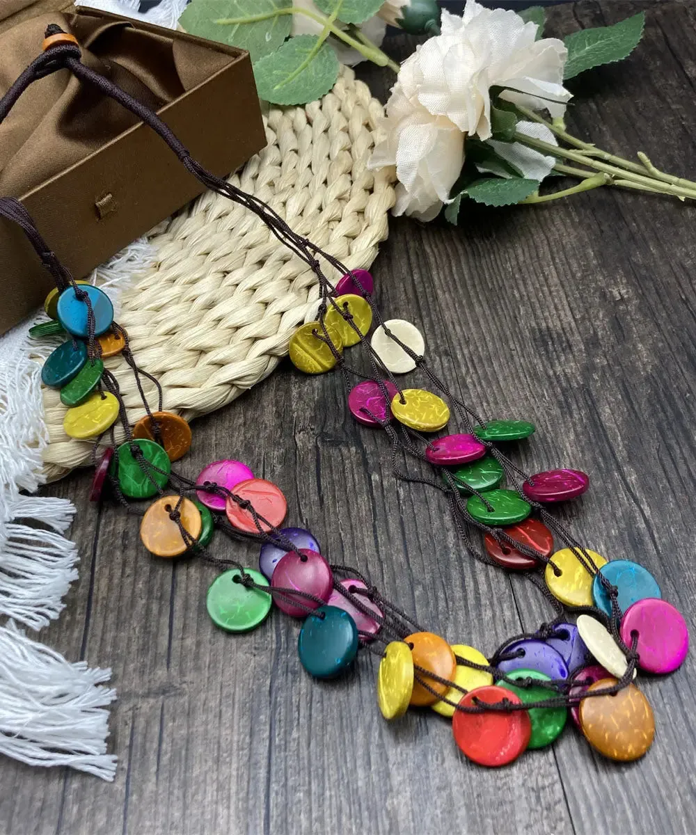 Handmade Green Cotton Linen Small Disc Gratuated Bead Necklace ML1389