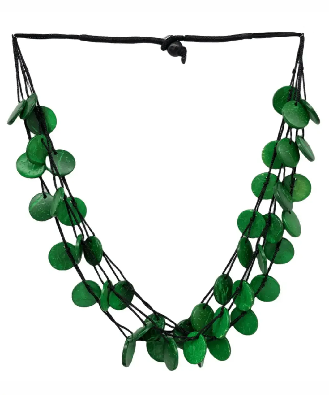 Handmade Green Cotton Linen Small Disc Gratuated Bead Necklace ML1389