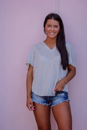 Heather Grey V Neck Contrast Stitch Top