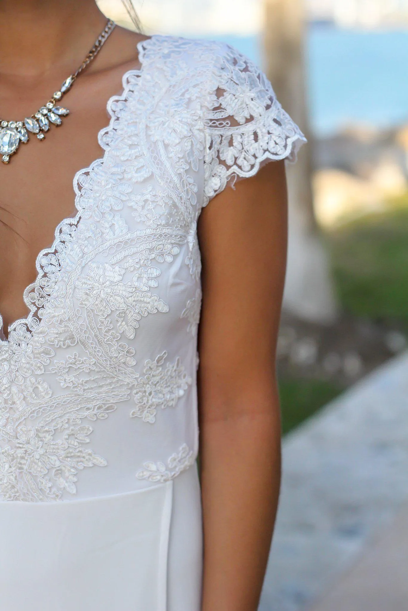 Ivory Maxi Dress with Embroidered Top and Slit