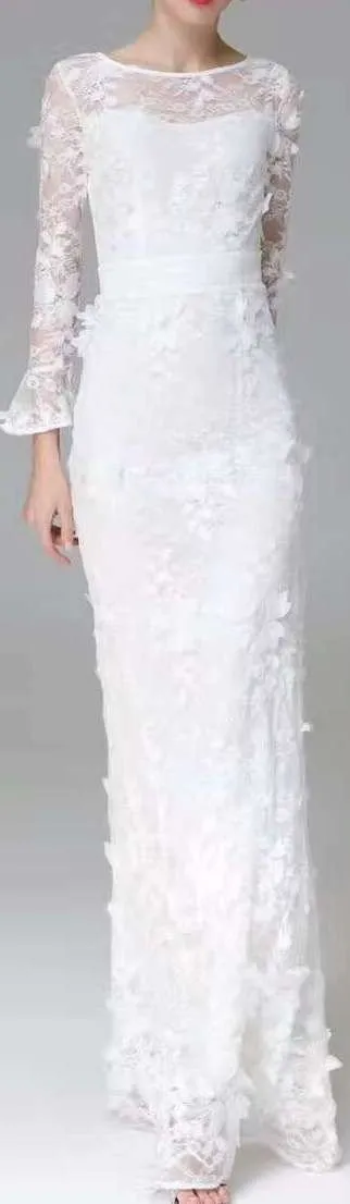 Lace-Applique Gown - Light Blue or White