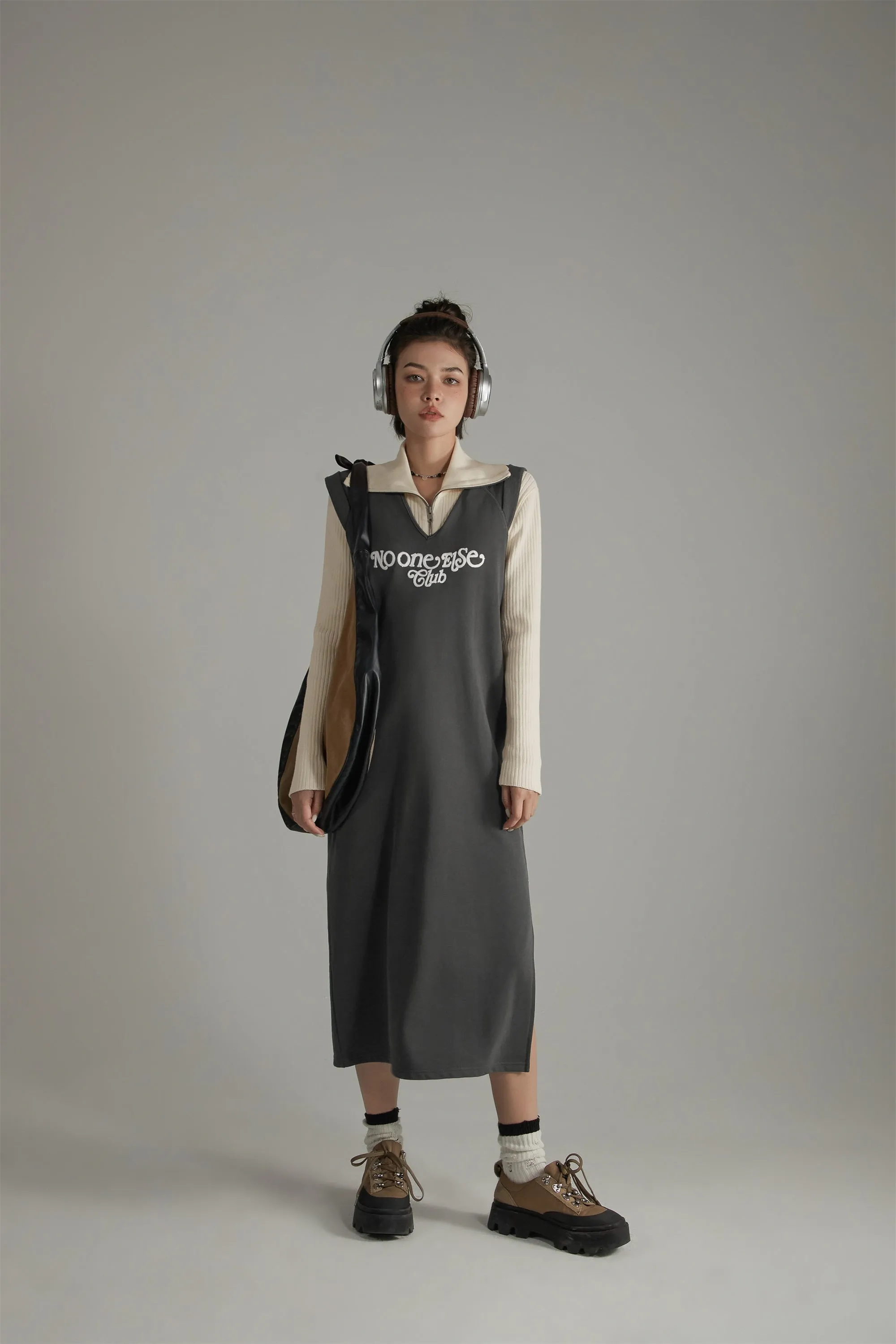 Logo Letter Embroidered Sleeveless Long Dress