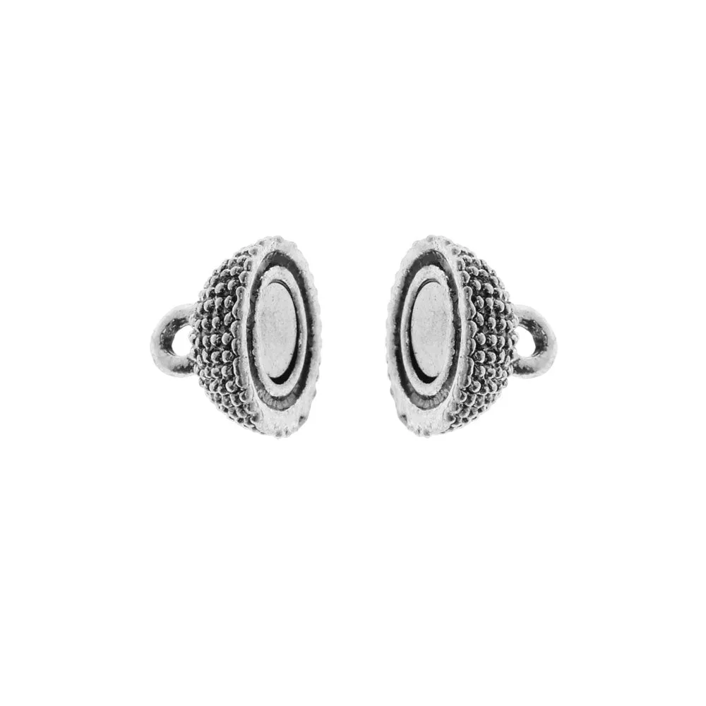 Magnetic Clasps, Beaded Sphere Design 15x10mm, Platinum Tone (1 Set)