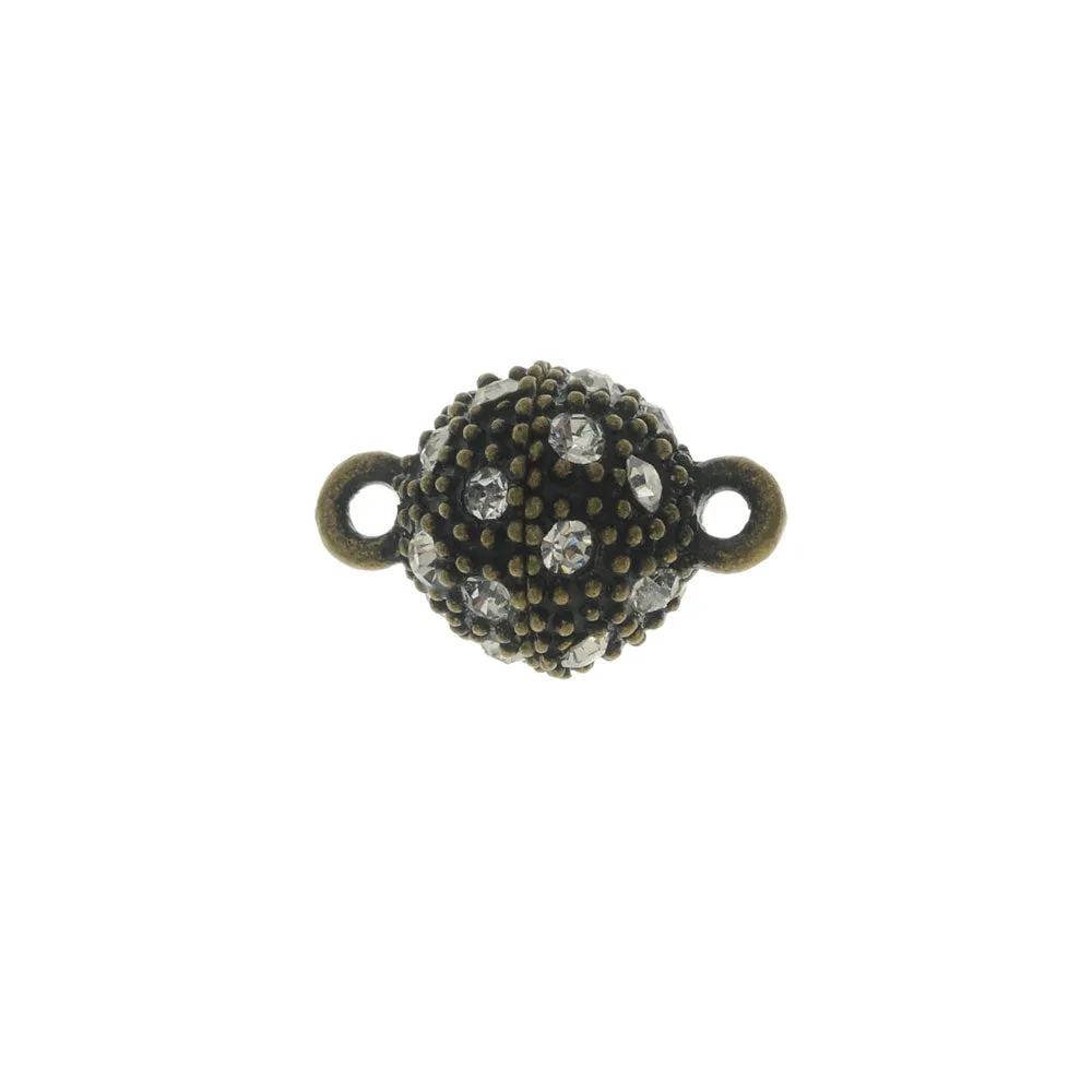 Magnetic Clasps, Beaded Sphere with Rhinestones 16x10mm, Antiqued Bronze Tone (1 Set)
