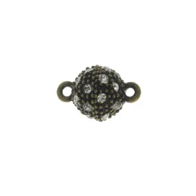 Magnetic Clasps, Beaded Sphere with Rhinestones 16x10mm, Antiqued Bronze Tone (1 Set)