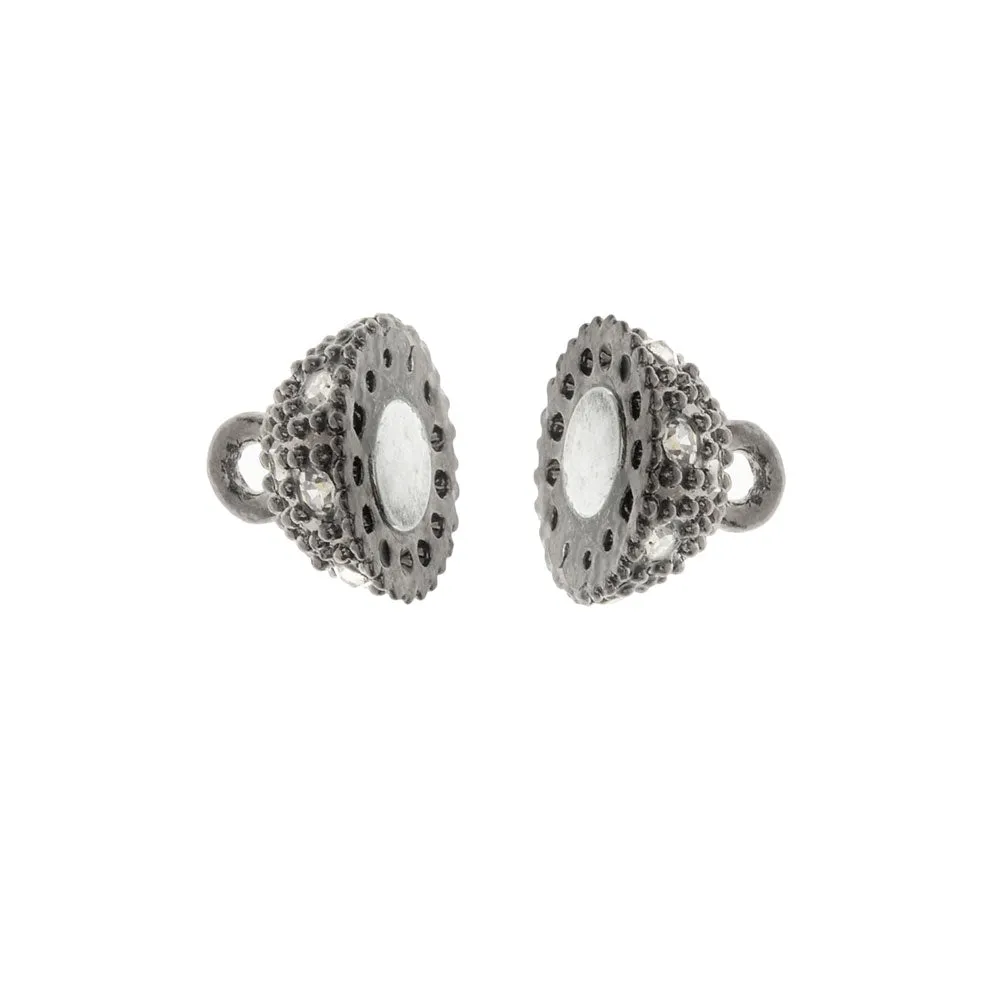 Magnetic Clasps, Beaded Sphere with Rhinestones 16x10mm, Black Tone (1 Set)