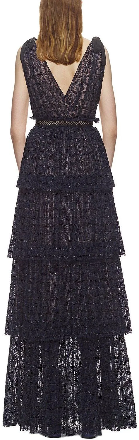 Metallic Pattern Mesh Maxi Dress