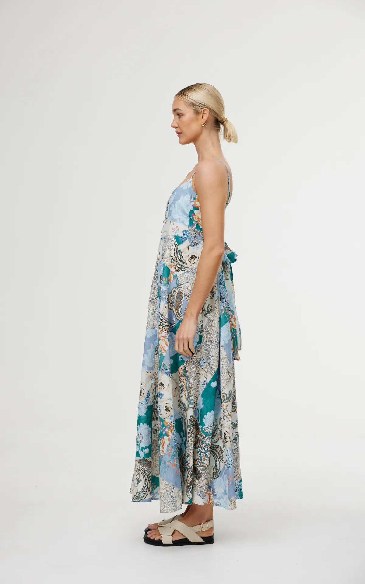 Mia Dress - Cyan Patchwork