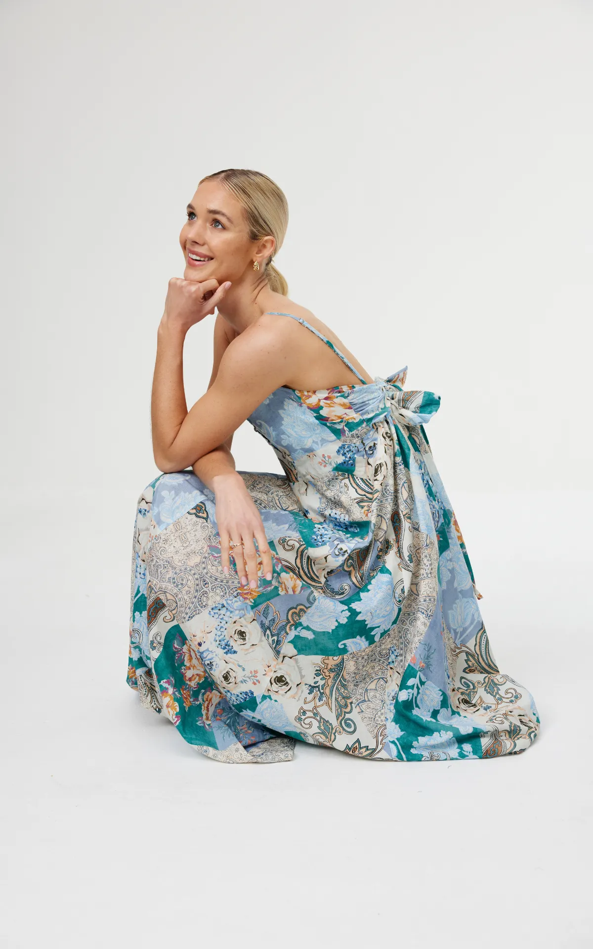 Mia Dress - Cyan Patchwork