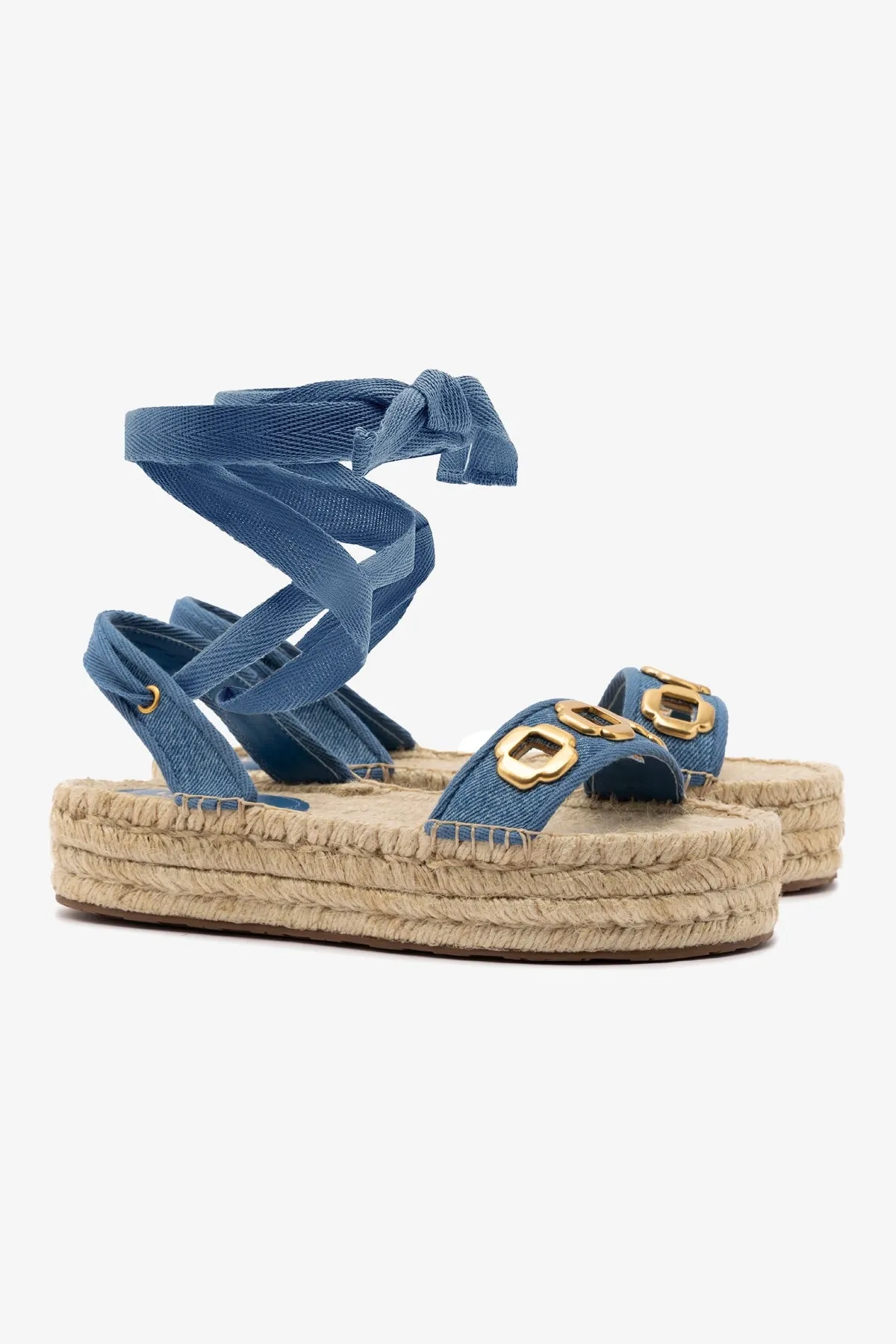 Milan Espadrille Flatform In Blue Stoned Denim