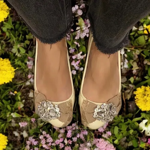 MIU MIU Ivory Patent Leather w Ribbon & Swarovski Crystals Ballerina Flats, 36.5