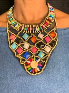 Multi-color Beaded Bib Necklace