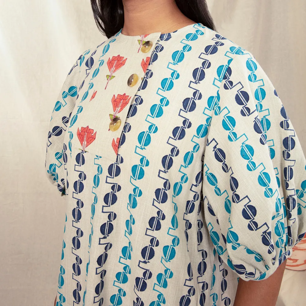 Poofy Sleeveless Handblock Print Dress | Hand-Crafted | Lightweight Cotton