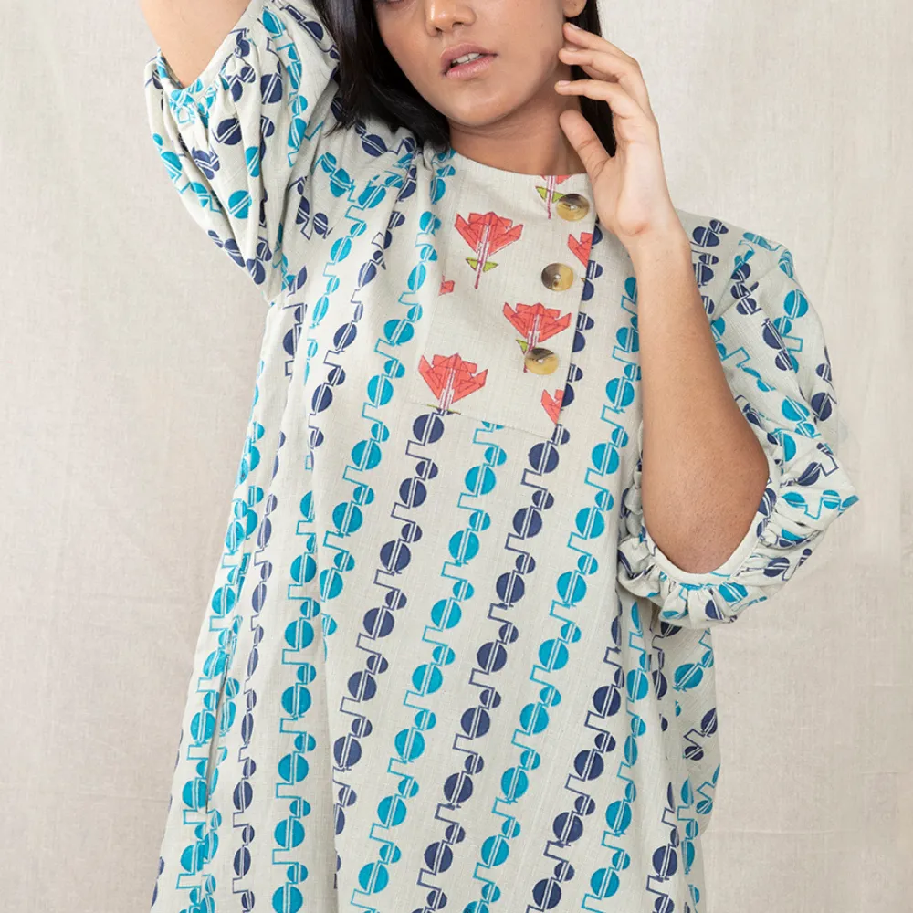 Poofy Sleeveless Handblock Print Dress | Hand-Crafted | Lightweight Cotton