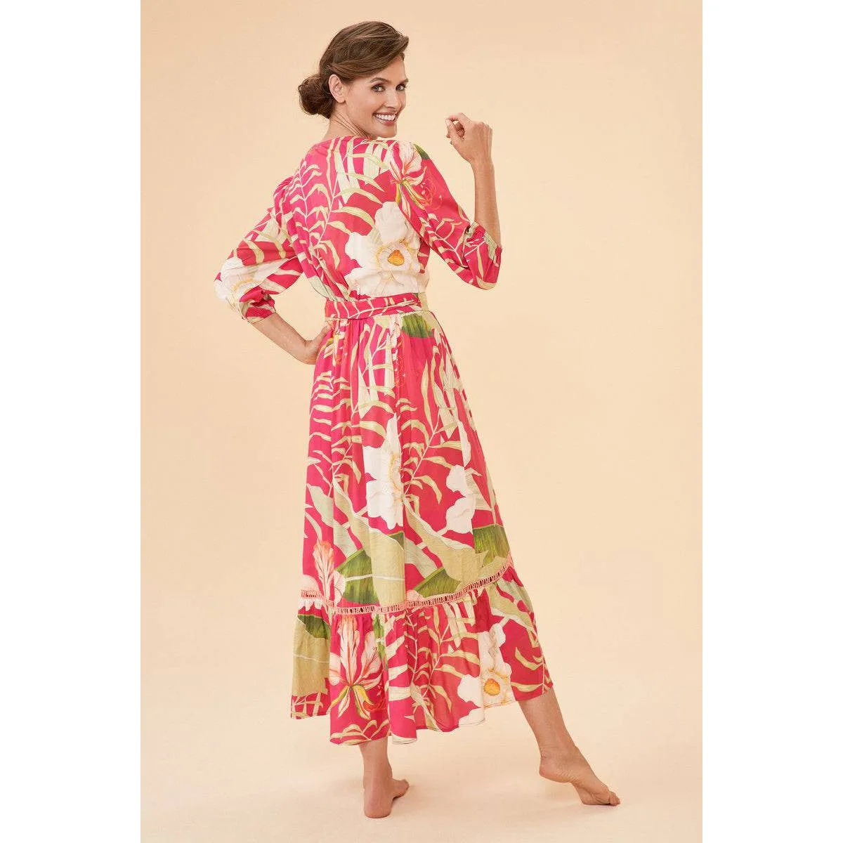 Powder Delicate Tropical Wrap Dress - Dark Rose