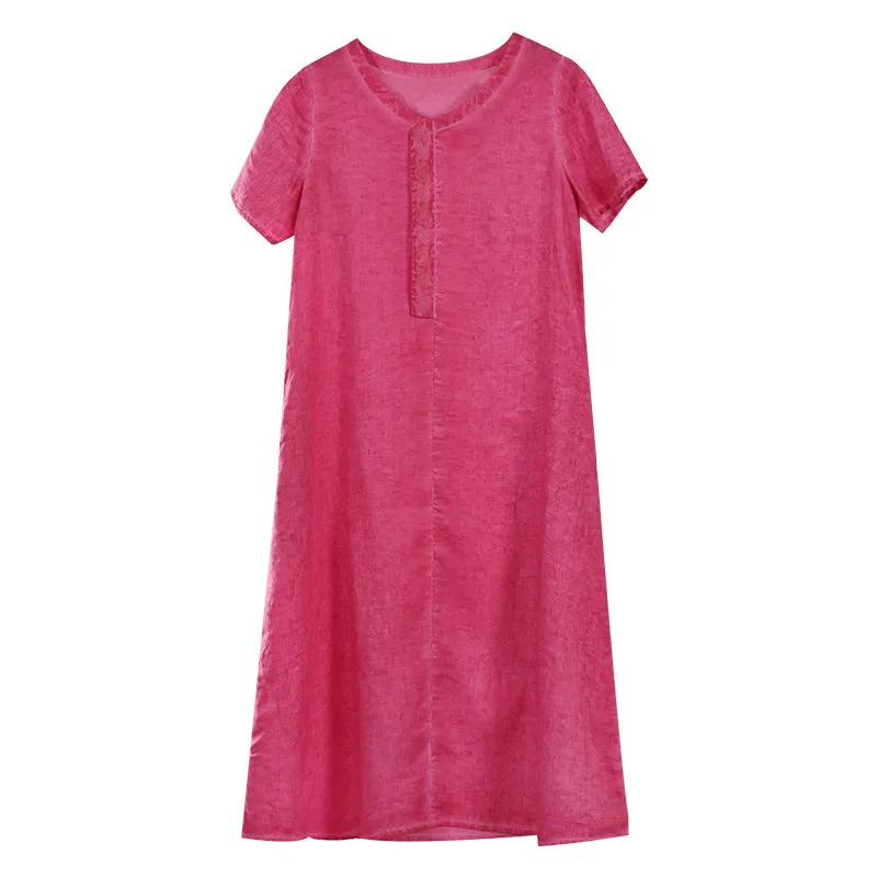 Red Linen Dresses Spring Summer Women Dresses With V Neck WC961813