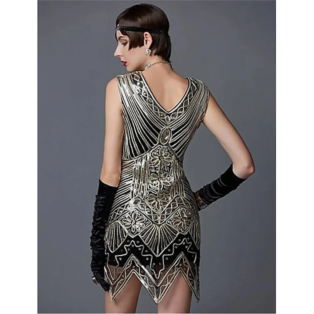 Retro 20s 1920s Flapper Dress Set! Sequined Tassel Fringe Dress