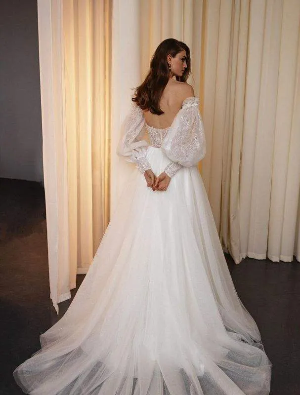 Rumped White Wedding Dress