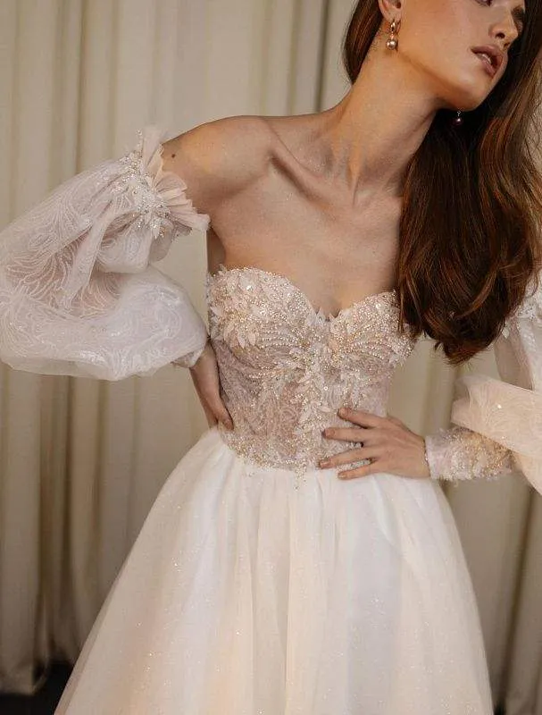 Rumped White Wedding Dress