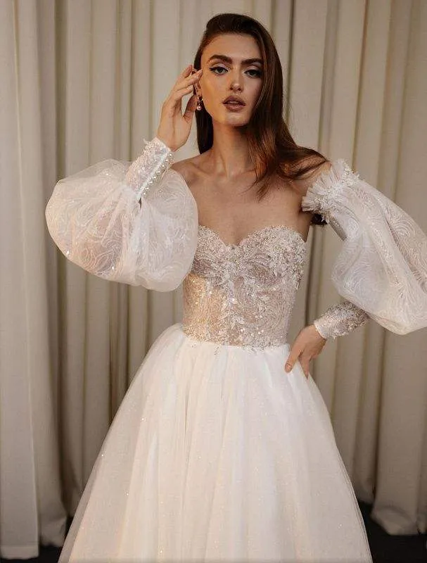 Rumped White Wedding Dress
