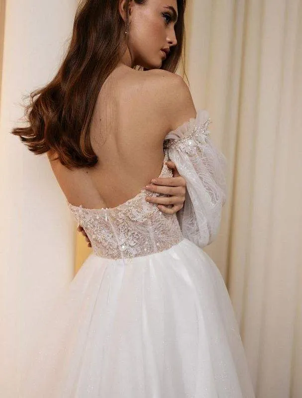 Rumped White Wedding Dress