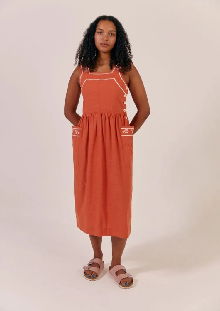 Sideline | ARCHIVE Caroline Dress | Tomato Embroidered