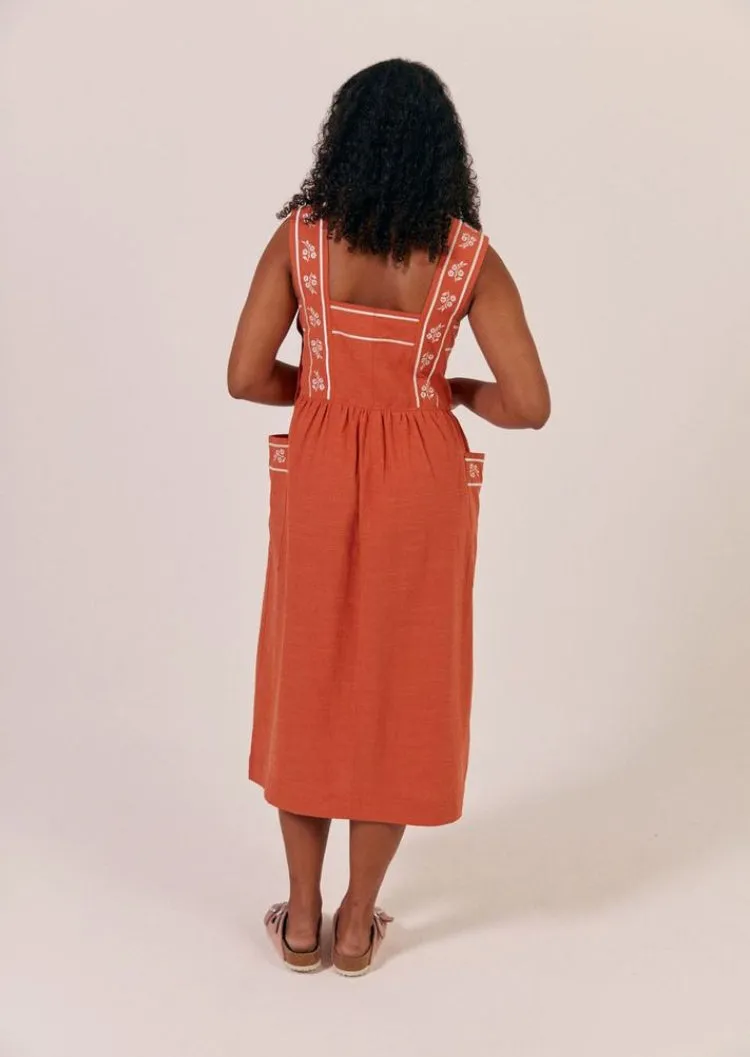 Sideline | ARCHIVE Caroline Dress | Tomato Embroidered