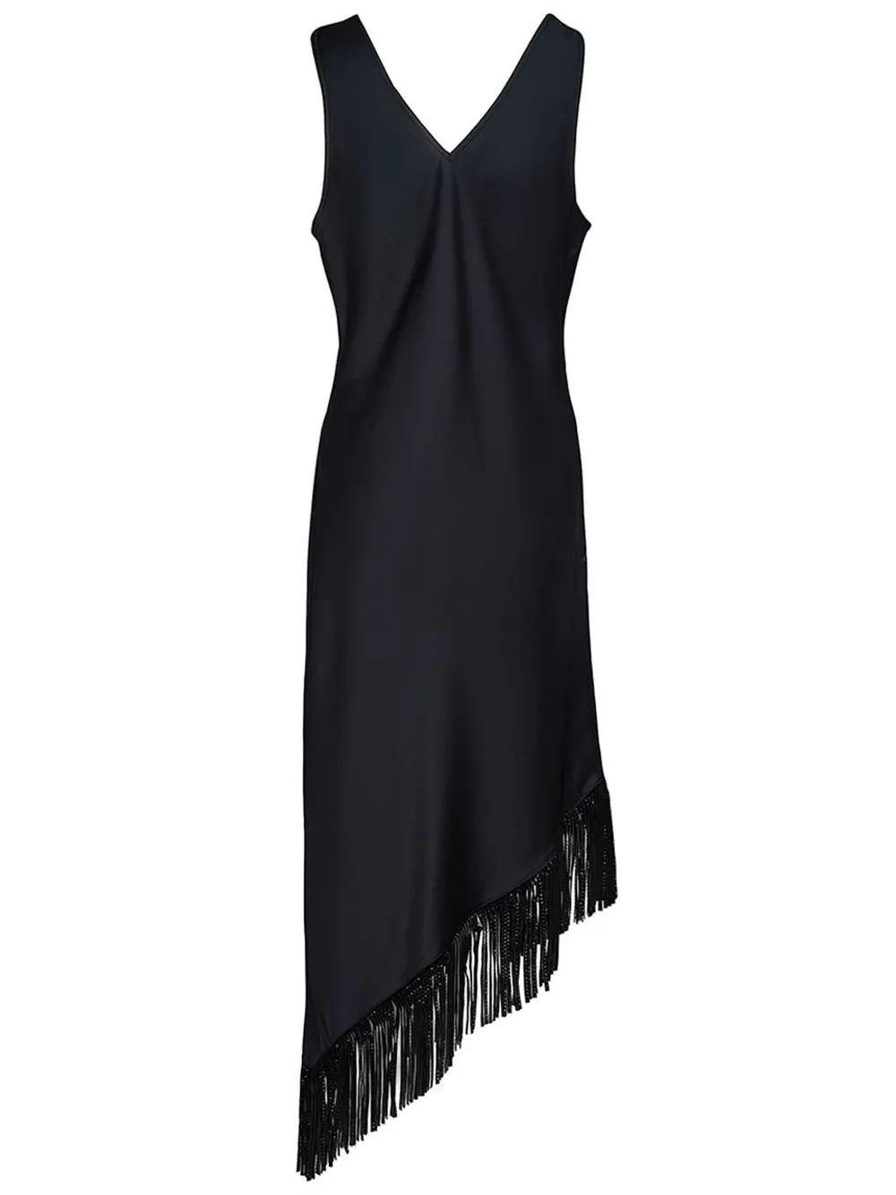Silky Satin Fringe V Neck Dress