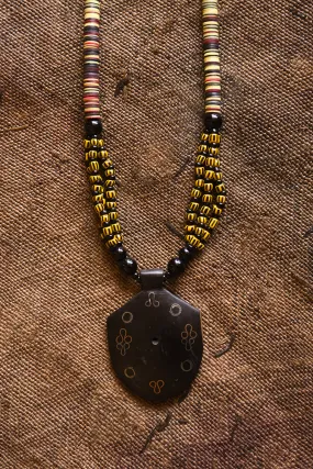 Tribal Beaded Jewelry, Chevron Trade Beads Necklace, Wood Pendant
