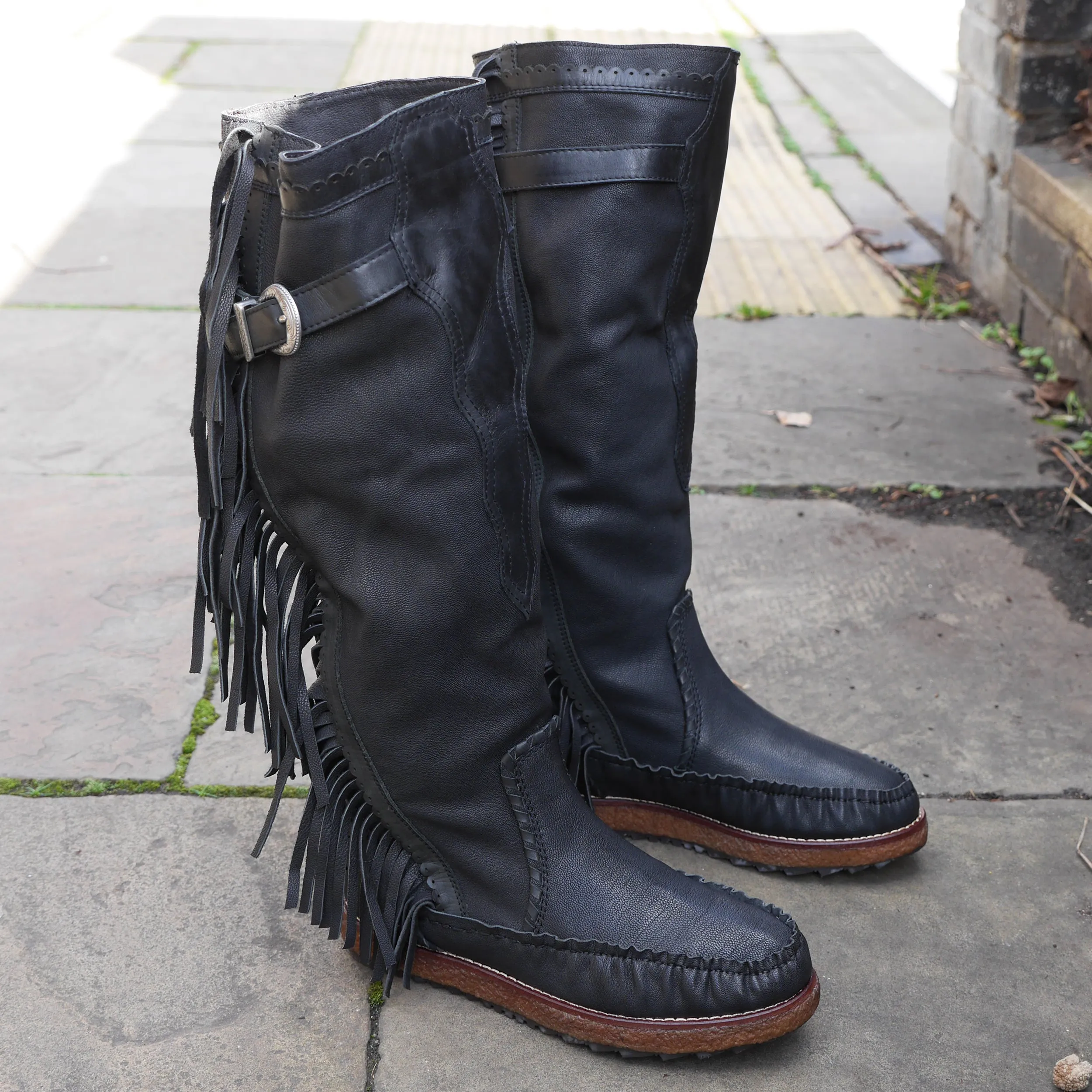 TU1505- Black Fringe Knee High Boot