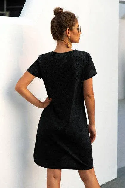 V Neck Short Sleeve T-Shirt Dresses