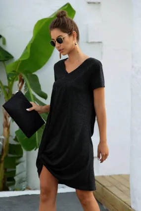 V Neck Short Sleeve T-Shirt Dresses