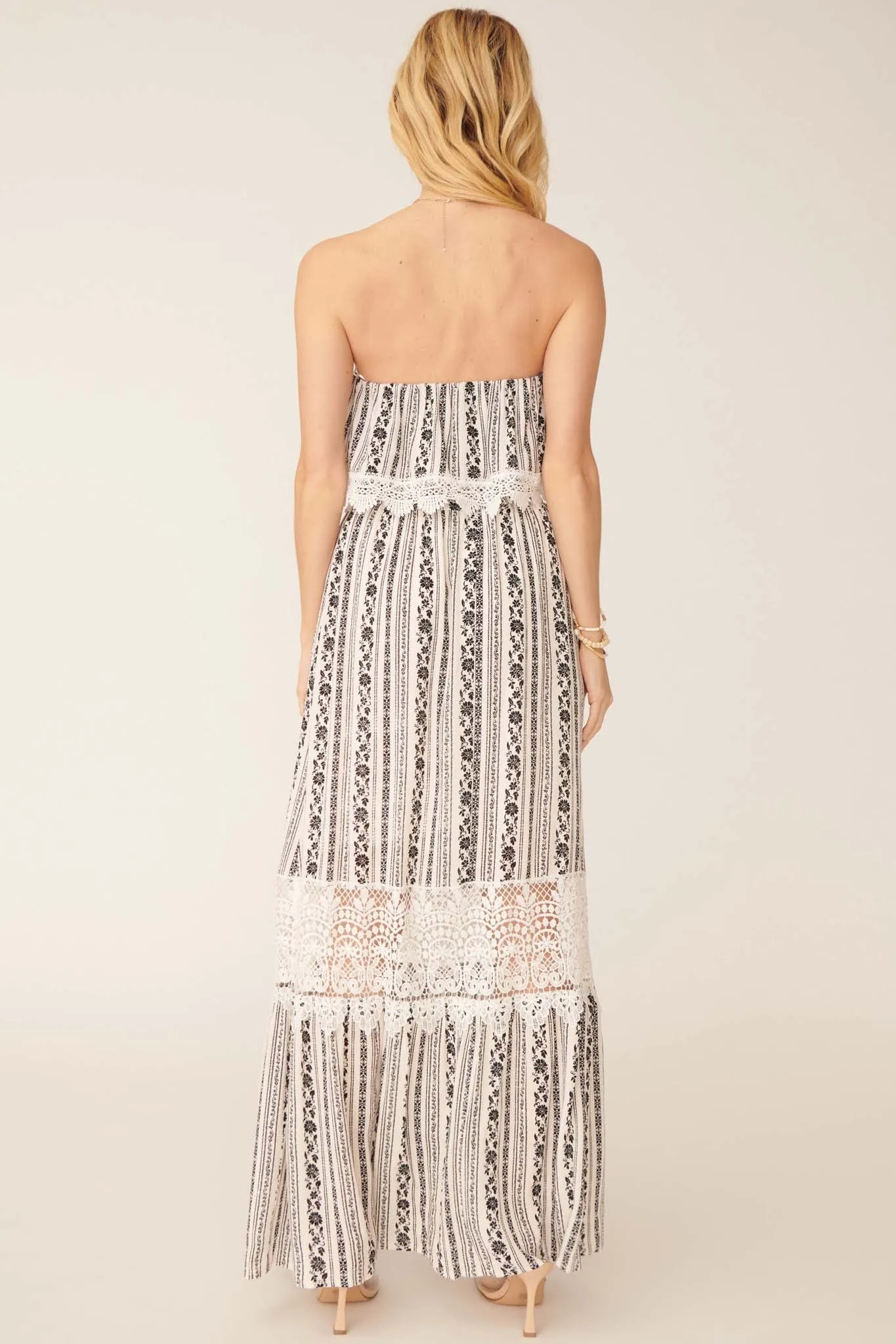 Windsong Strapless Floral and Lace Maxi Dress