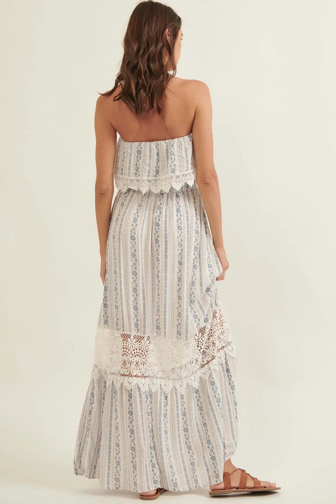 Windsong Strapless Floral and Lace Maxi Dress