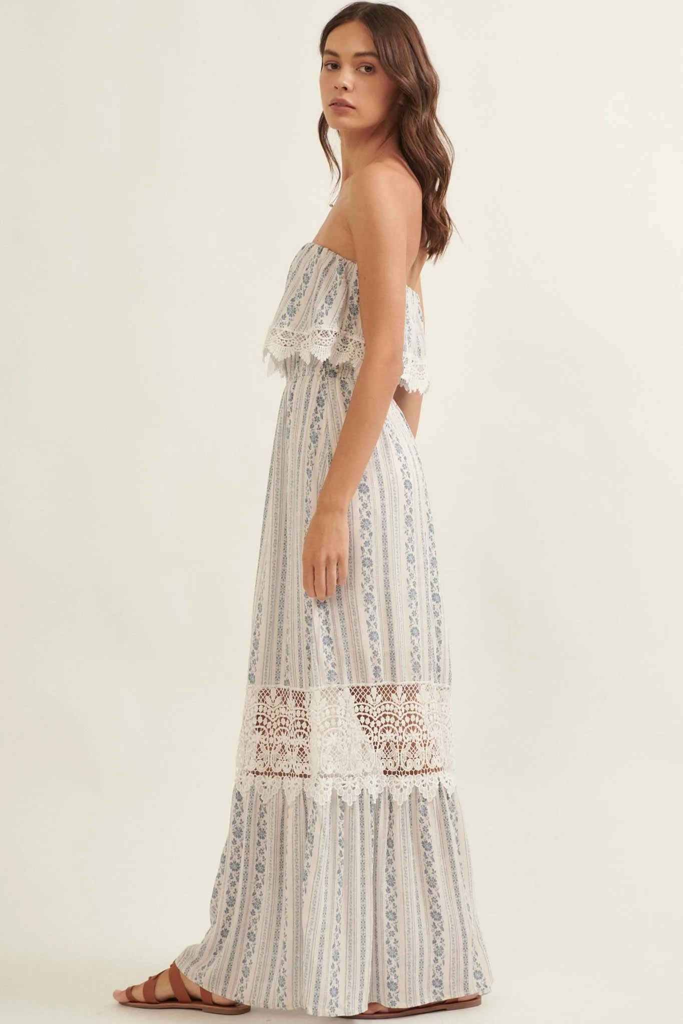 Windsong Strapless Floral and Lace Maxi Dress