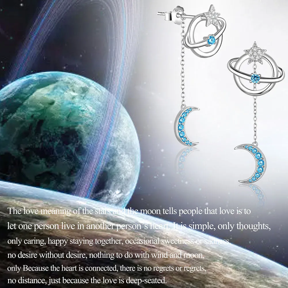 Women Celestial Moon & Star Earth Planet Dangle Earrings Grils Jewelry
