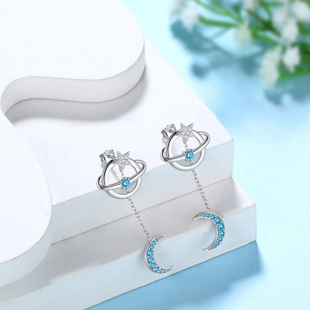 Women Celestial Moon & Star Earth Planet Dangle Earrings Grils Jewelry