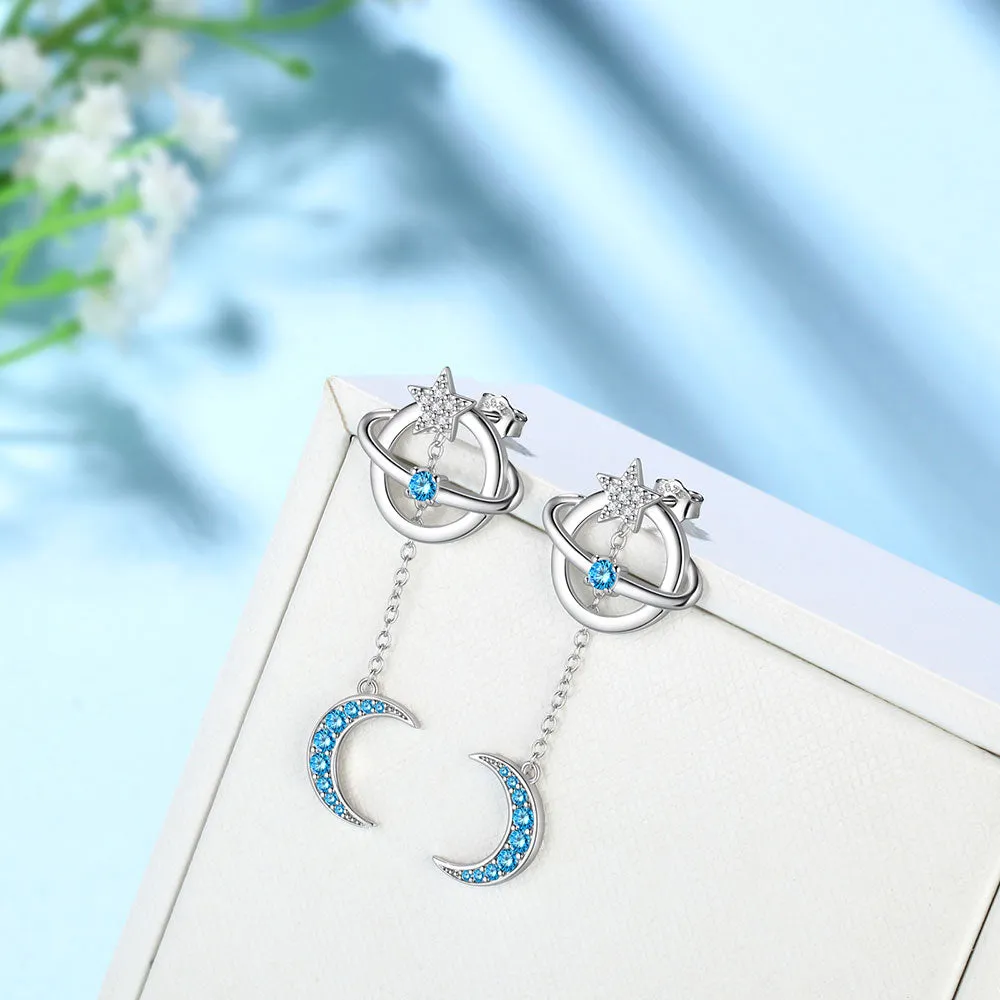 Women Celestial Moon & Star Earth Planet Dangle Earrings Grils Jewelry