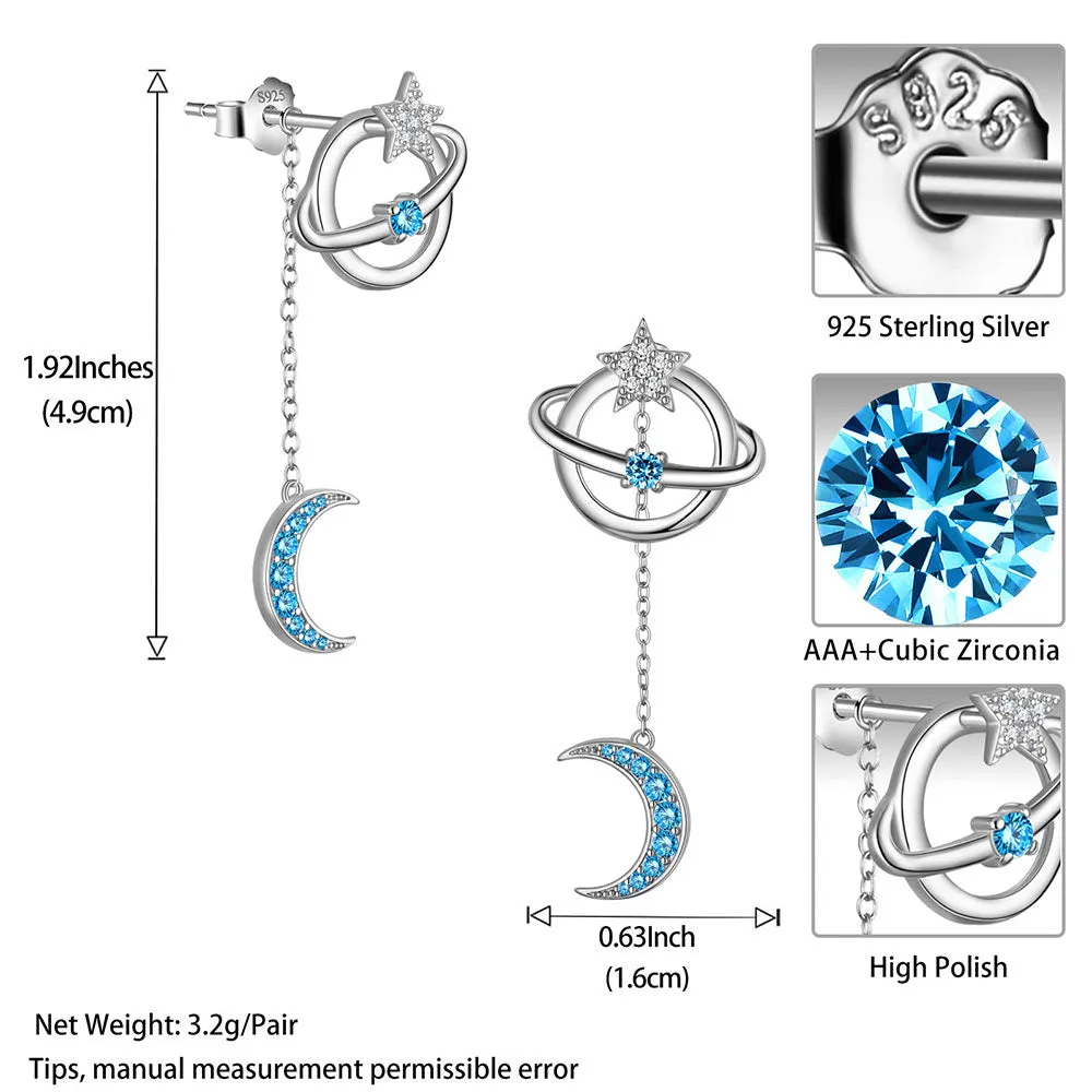 Women Celestial Moon & Star Earth Planet Dangle Earrings Grils Jewelry