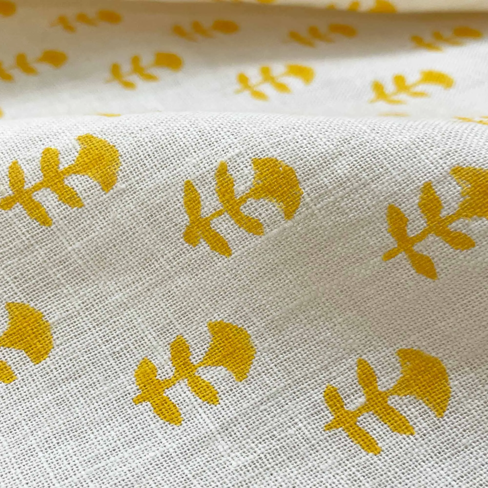 Yellow Tiny Flower Hand Block Printed Linen